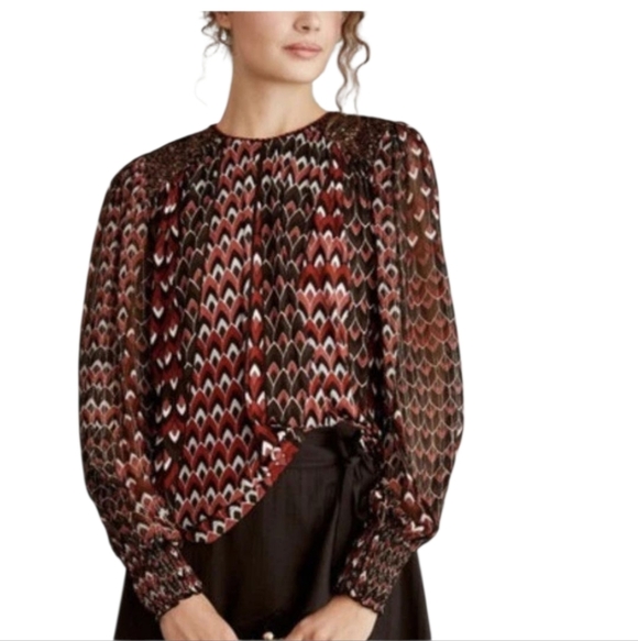 Annthropologie Bl-nk London Metallic Zig Zag Print Sequins Embellished Blouse XS - Picture 11 of 12